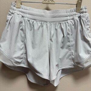 Lululemon White/Light Gray Lined Running Shorts Size 8 Zip Pocket Mesh Hem